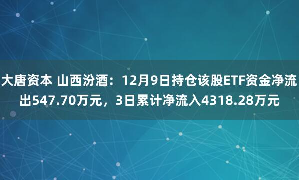 大唐资本 山西汾酒：12月9日持仓该股ETF资金净流出547.70万元，3日累计净流入4318.28万元